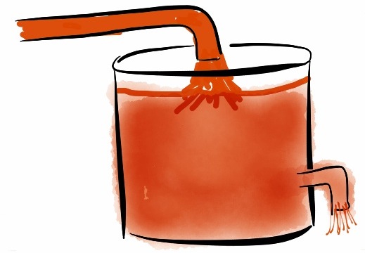 A tank full of red dyed water